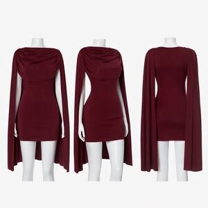 Maroon Draped Cape Mini Dress - Women